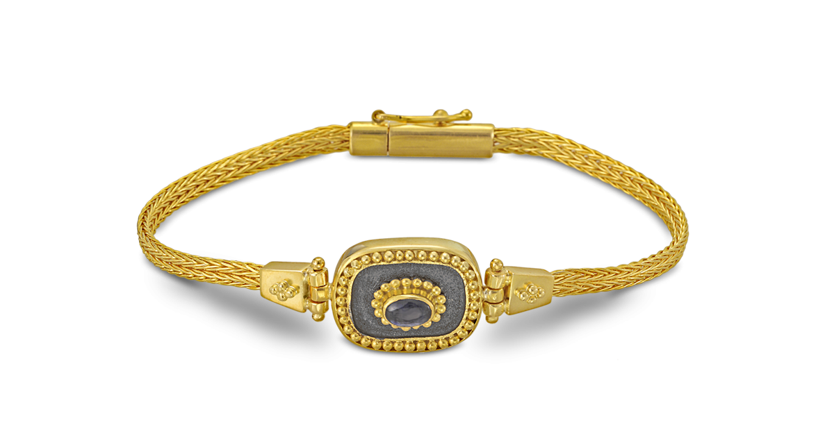 Handwoven Byzantine Bracelet with Sapphire