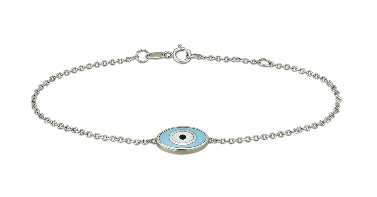 White Gold Enamel Evil Eye Bracelet