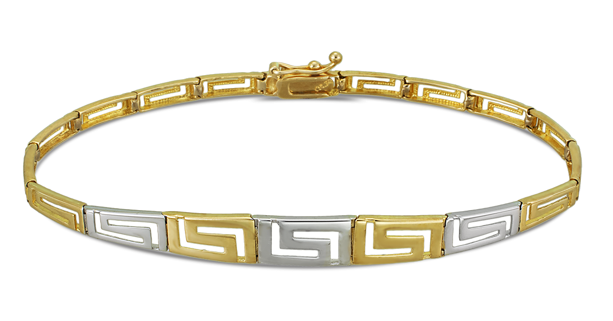 White And Yellow Gold Greek Key Bracelet