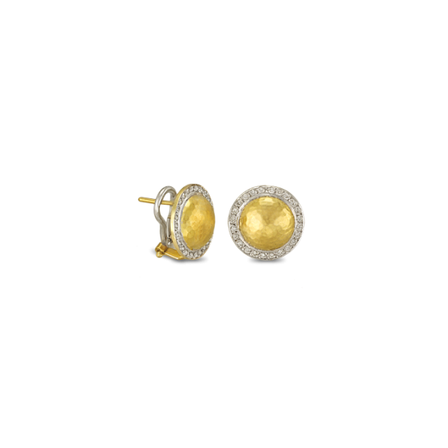 Hammered gold earrings with diamonds