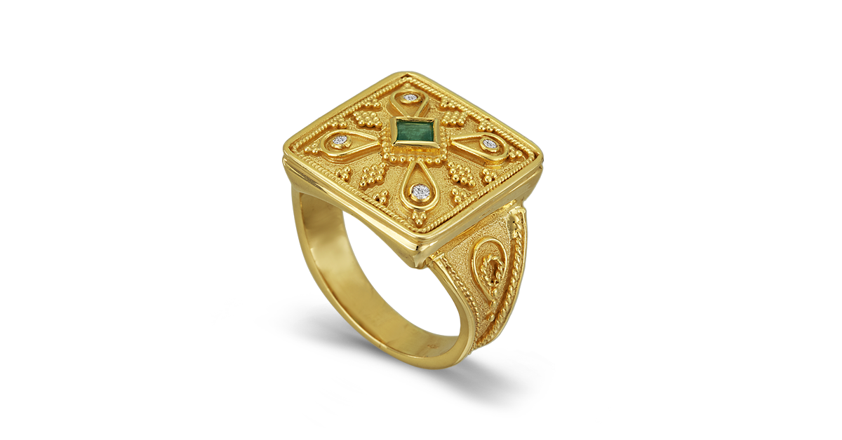 Square Cut Emerald Byzantine Ring