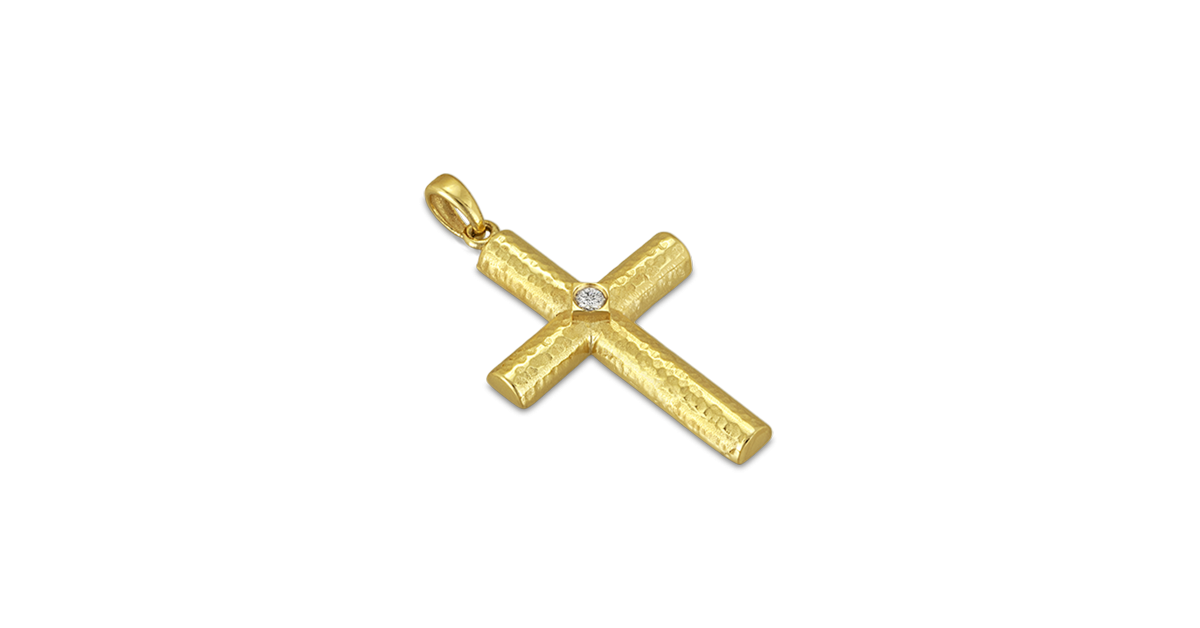 Hammered Gold Cross with Diamond